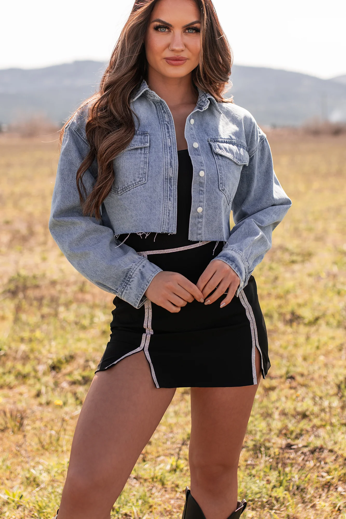 My Lucky Break Denim Crop Jacket (Blue) - Image 6