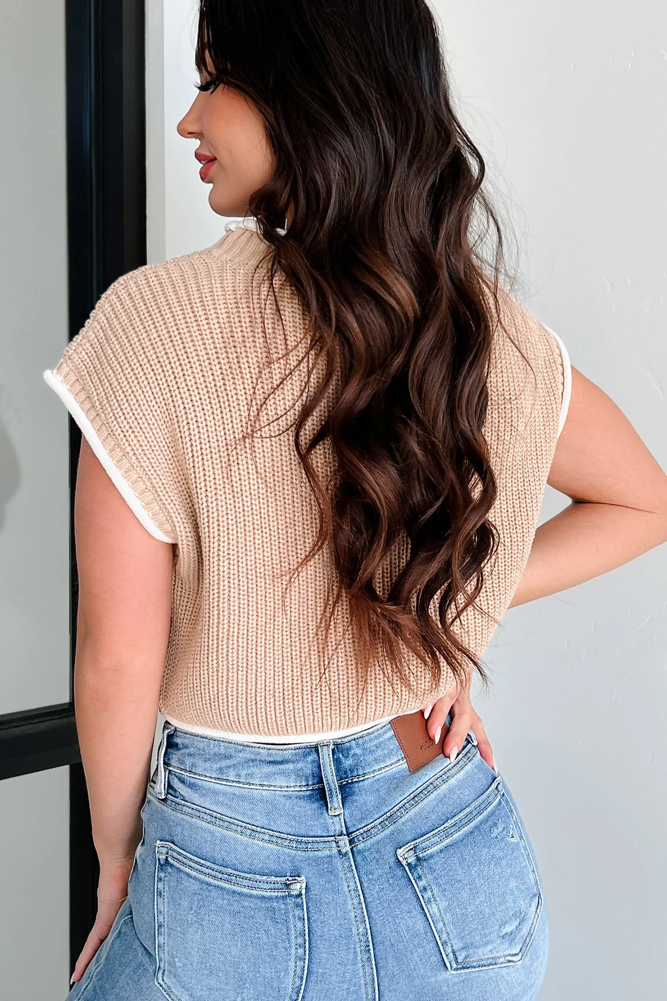 Savoring The Present Contrast Trim Crop Sweater (Tan) - Image 10