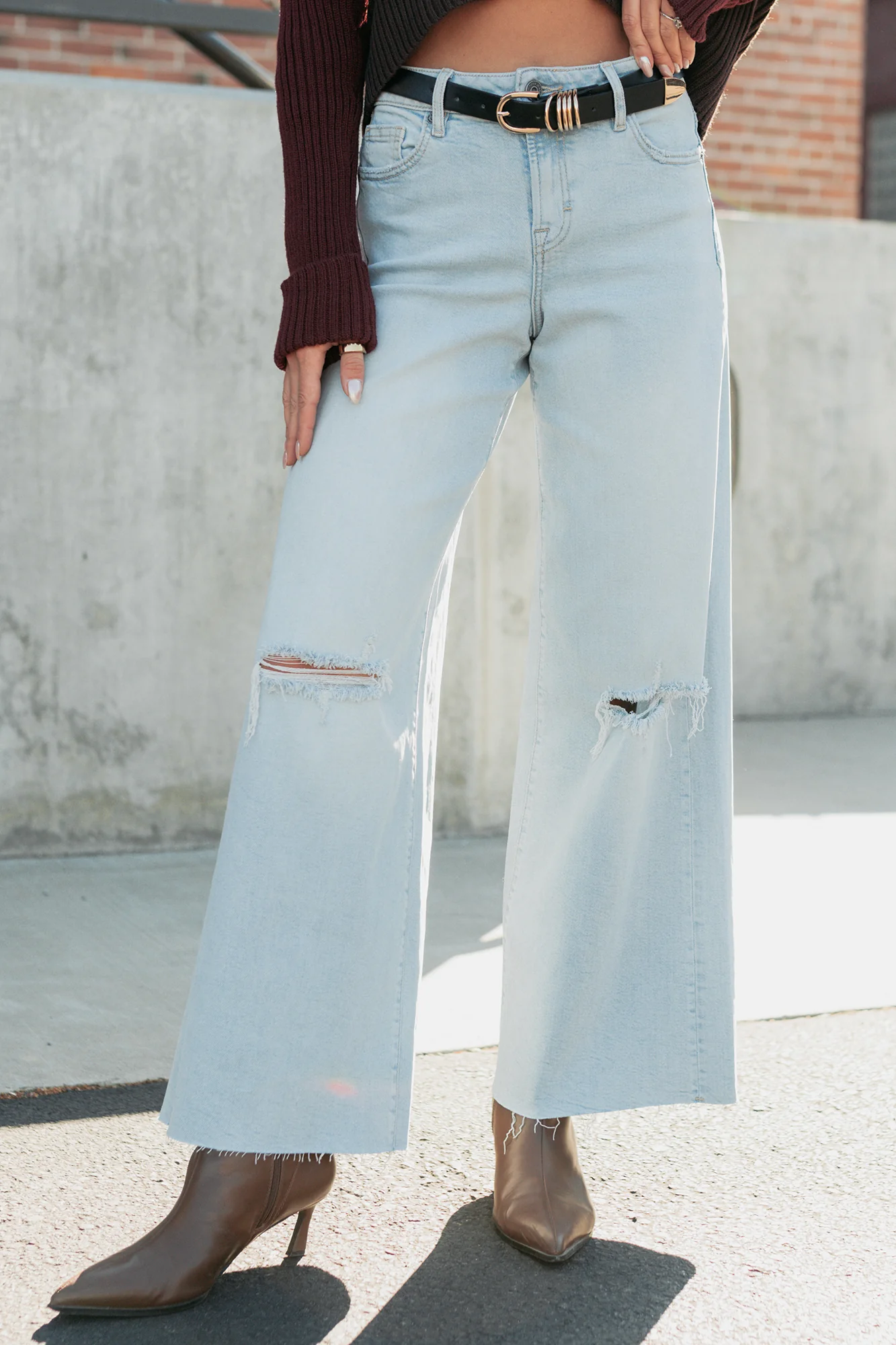 Vivienne Wide Leg Ripped Hidden Jeans (Light) - Image 13